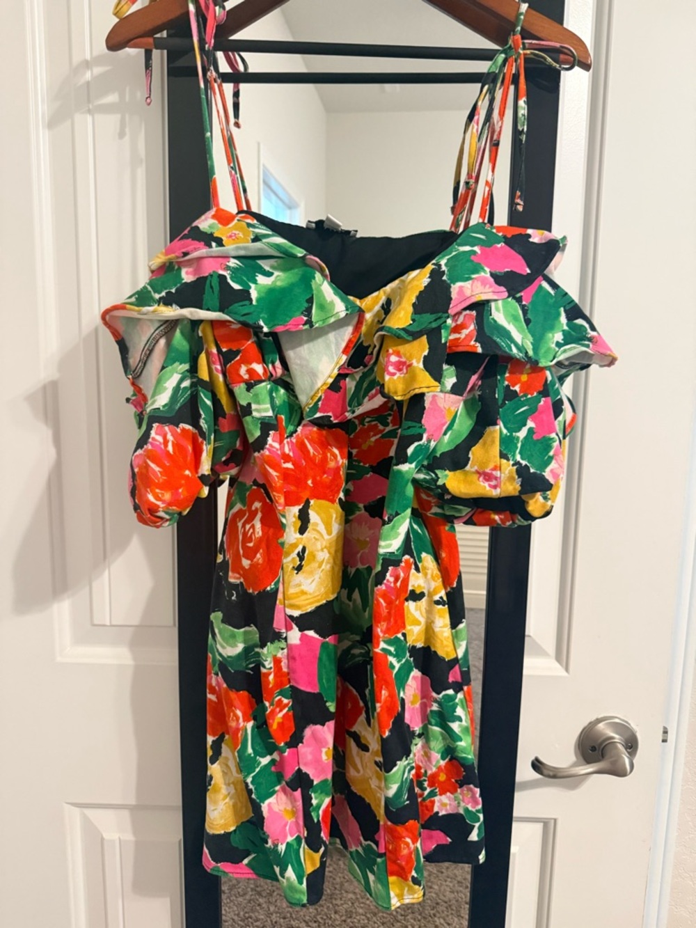 Topshop Black Floral Print Dress with Pink, Green & Yellow Accents